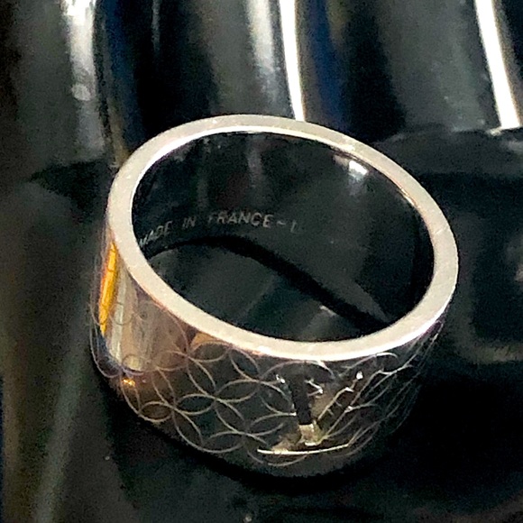 LOUIS VUITTON Cut Out Burg Champs Elysees Silver Plated Ring Unisex Sz L 10-1/4 - Picture 15 of 17